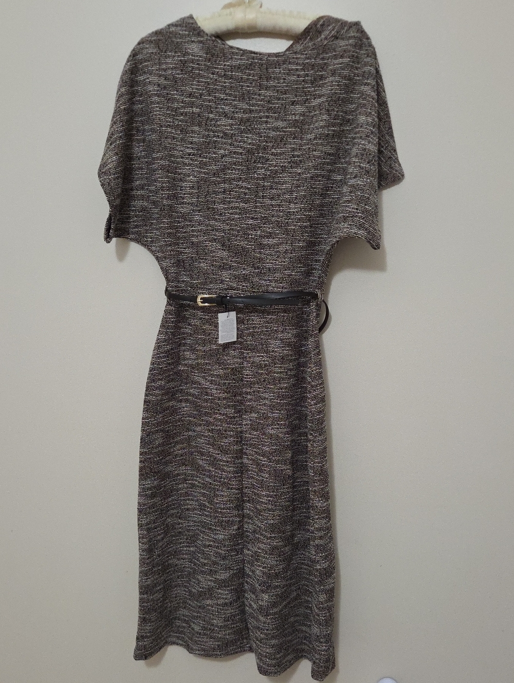 Heathered Brown Midi Dress with Belt